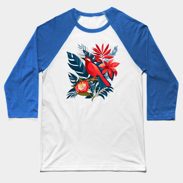 Red bird and exotic flowers Christmas decoration floral Boho chic design Baseball T-Shirt by sofiartmedia